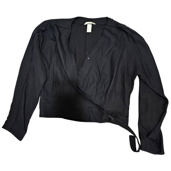 H & M Black Wrap Blouse Women's Size 4 V-Neck Long Sleeve - Picture 3 of 15